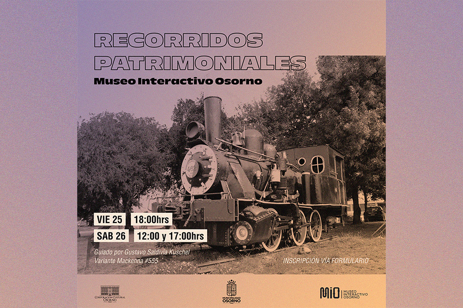 Afiche de recorridos patrimoniales, en el Museo Interactivo Osorno MARZO 2022